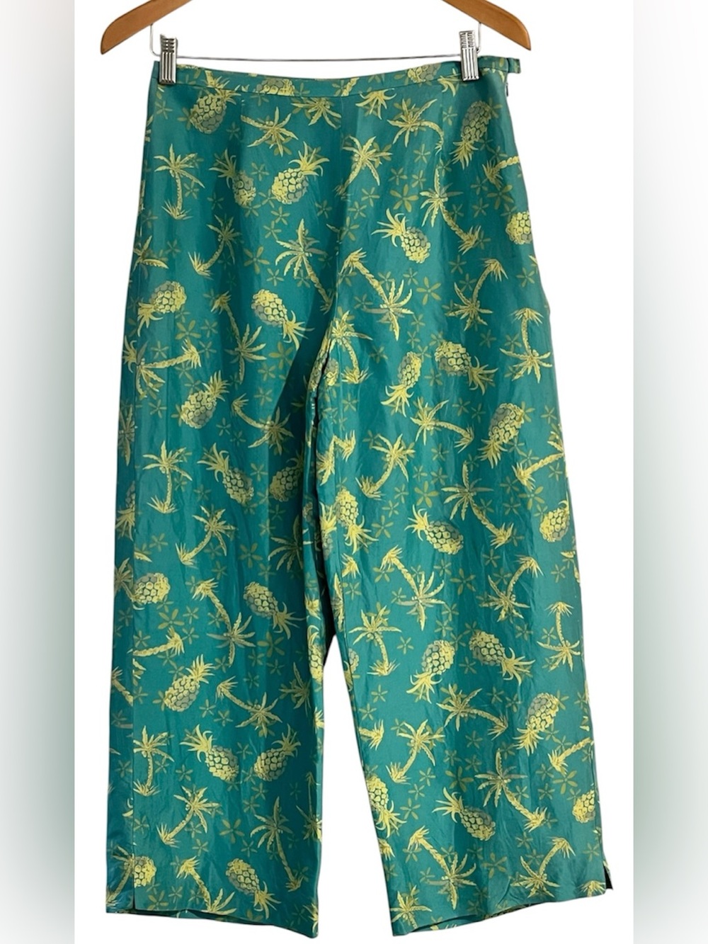Silk Club Womens Sz 8 (29” Waist) Caribbean Blue Palm Tree Pineapple Crop Pant